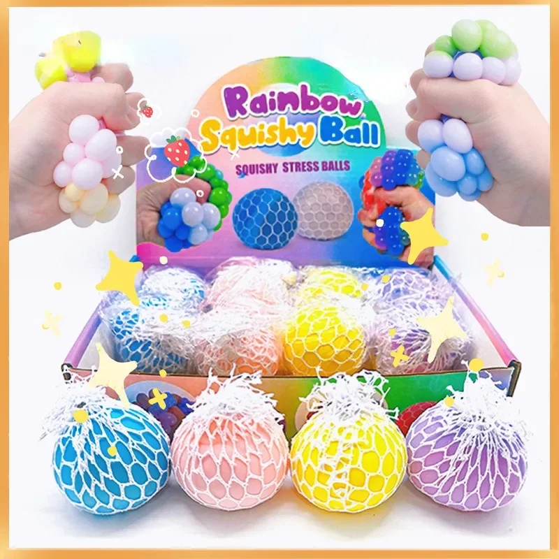 2Pcs 6CM Color Random TPR Soft Rubber Squeeze Balls Flour Grape Balls Stress Relief Squeeze & Release Toys