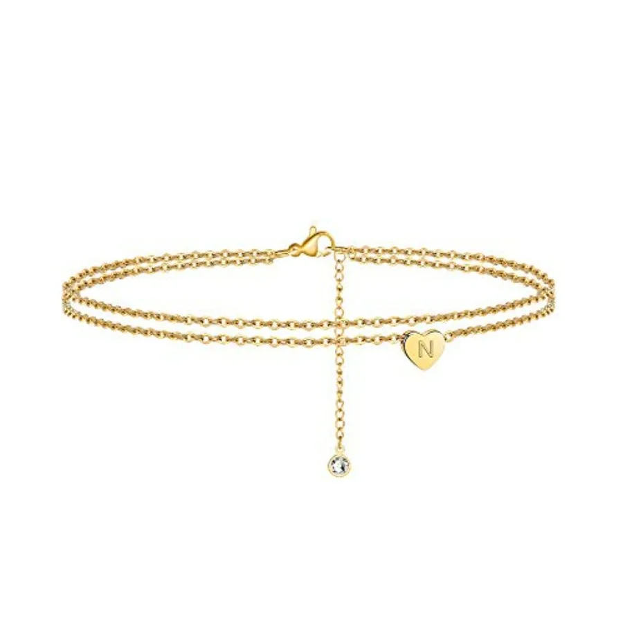 

Ursteel Ankle Bracelets for Women, 14K Gold Plated Dainty Layered Heart Initial Anklets for Women Gifts
