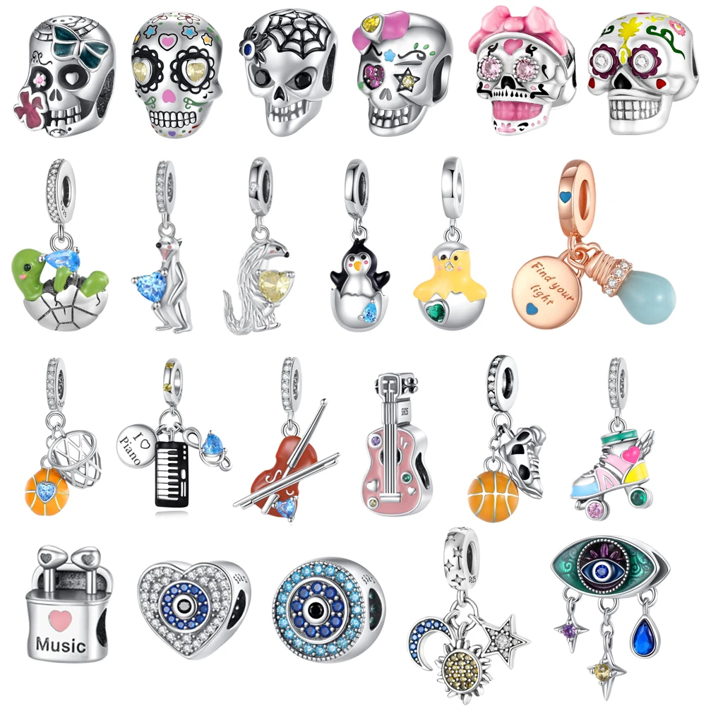 925 Sterling Silver Halloween Skull Charm Witch Princess round Beads Fit Original Pandora 925 Bracelet Necklace Women Jewelry