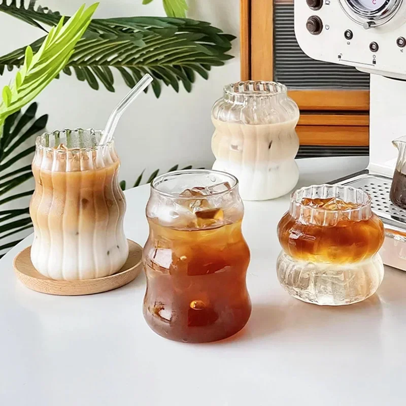Ins Stil Kreative Glas Tassen Wärme-beständig Drink Transparent Tee Saft Milch Kaffee Becher Hause Wasser Gläser Streifen Becher