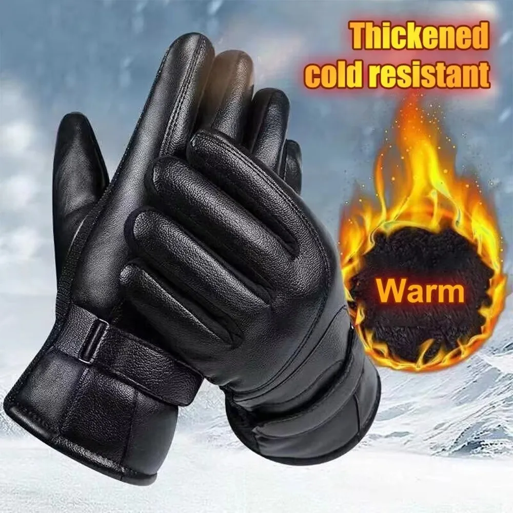 Nouveaux gants tactiles épais, gants en polaire thermique, gants en cuir PU ajustables, gants imperméables contre le vent froid, gants pour sports de plein air