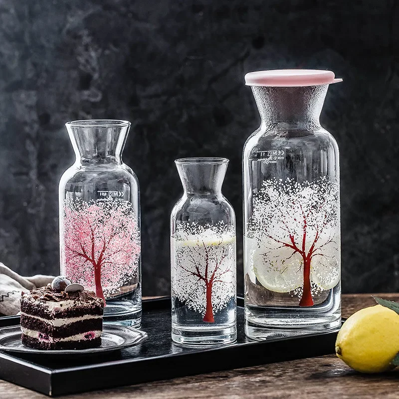 Nordic Glass Color-Changing Cherry Blossom Water Mug Heat Resistant Milk Juice Bottle Transparent Tea Cup Drinkware