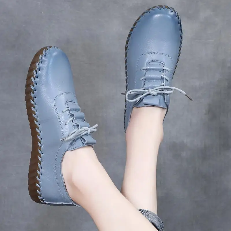 2021 Newest Designer Woman Flats Breathable Sew Oxford Sneakers Women Casual Lace Up Split Leather Hollow Moccasins Loafer Shoes