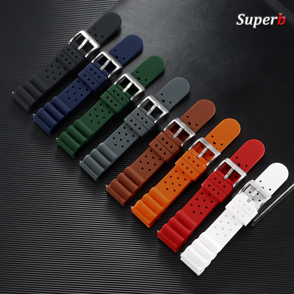 20mm 22mm High Tensile Silicone Strap Quick Release Sport Waterproof Men Breathable Rubber Replace Bracelet Watch Band for Seiko view 5