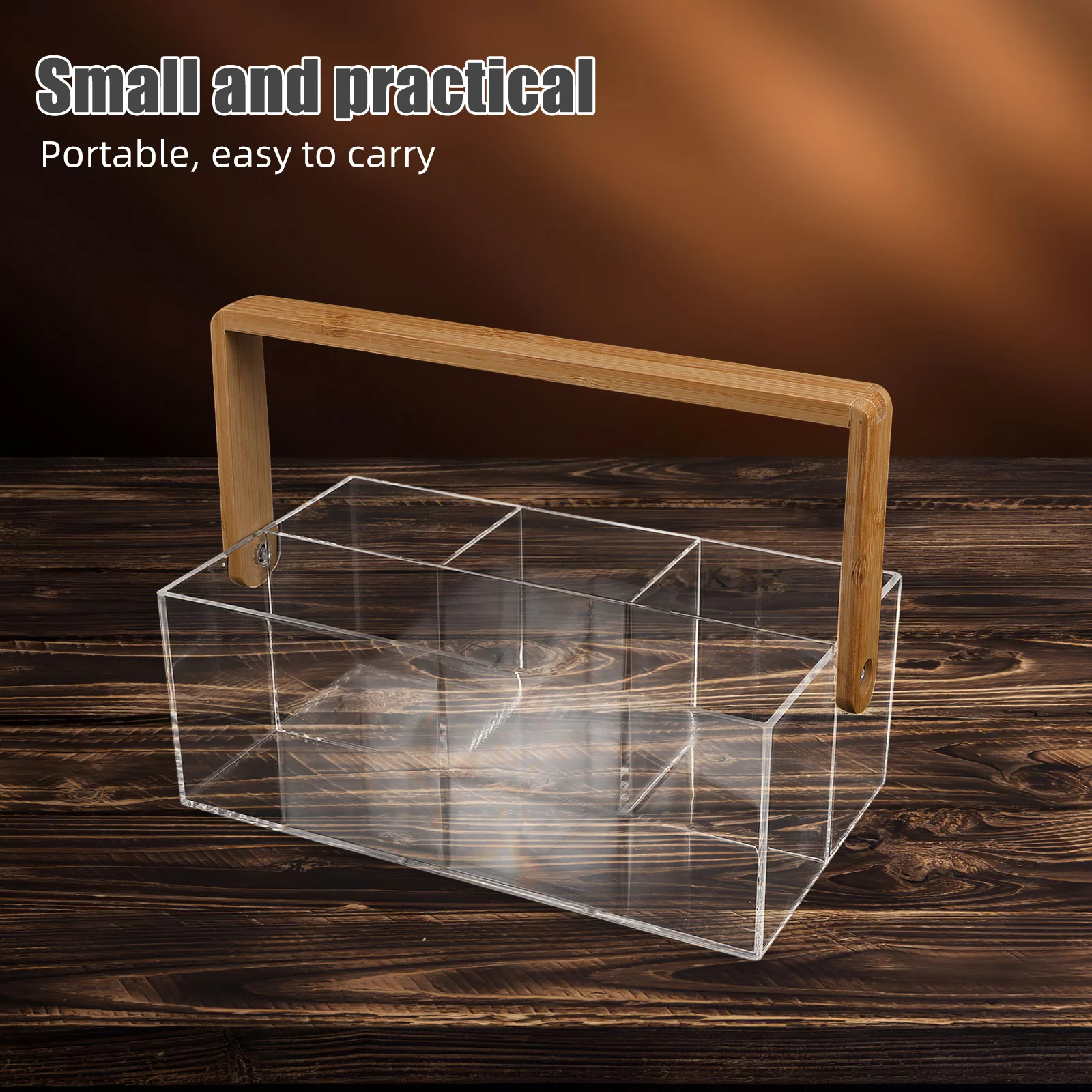 

Acrylic Cutlery Holder Bamboo Handle Clear Multi-Function Kitchen Picnic Party Utensil Organizer Kitchen Utensil Storage