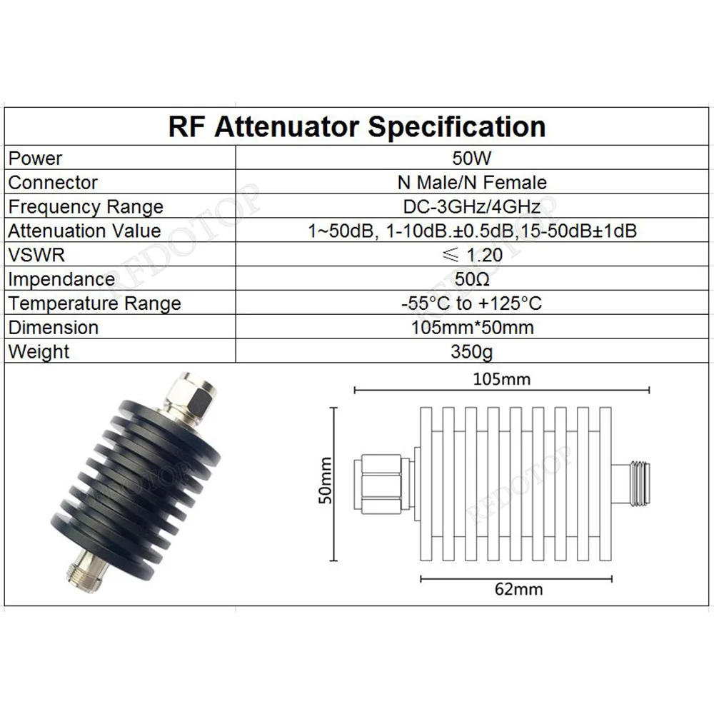 Imagem -06 - Conector de Alimentação Coaxial rf Plugue Macho para Jack Fêmea Atenuador de 50w N-jk tipo Dc3ghz 4ghz 10 15 20 30 40 50db 50ohm