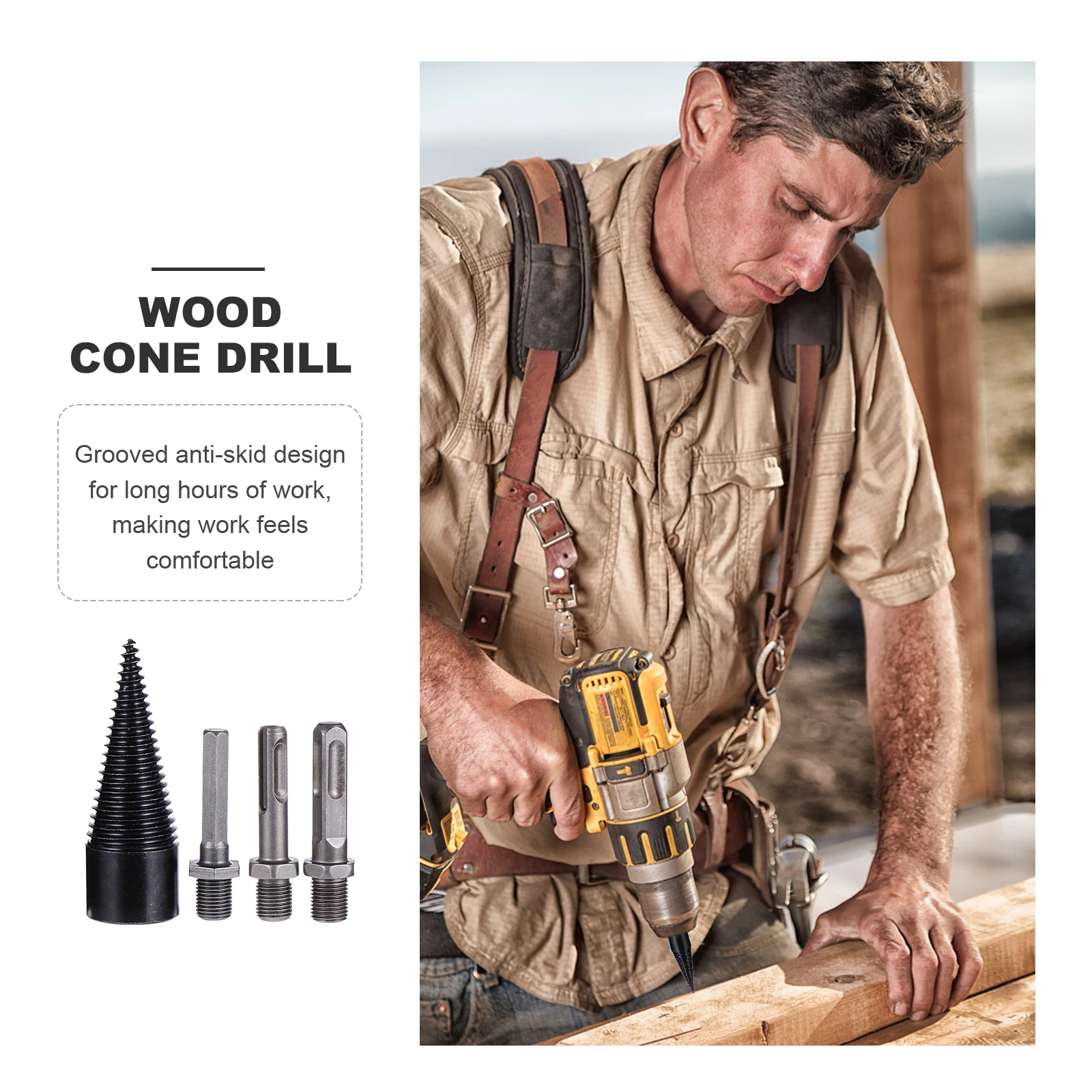 

4pcs /Set Electric Hammer Set Hardened Wood Splitting For Firewood Kindling Anti-Slip Grooved Design Durable Woodworking Tool