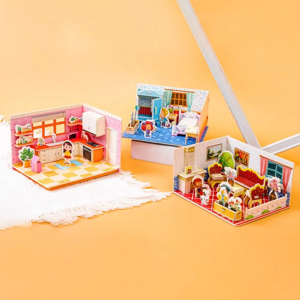 

Милая картонная 3D модель комнаты, игрушки-головоломки, домашняя комната, 3D-комната, картон, 3D-магани, модель комнаты, игрушки для рукоделия, подарки для детей