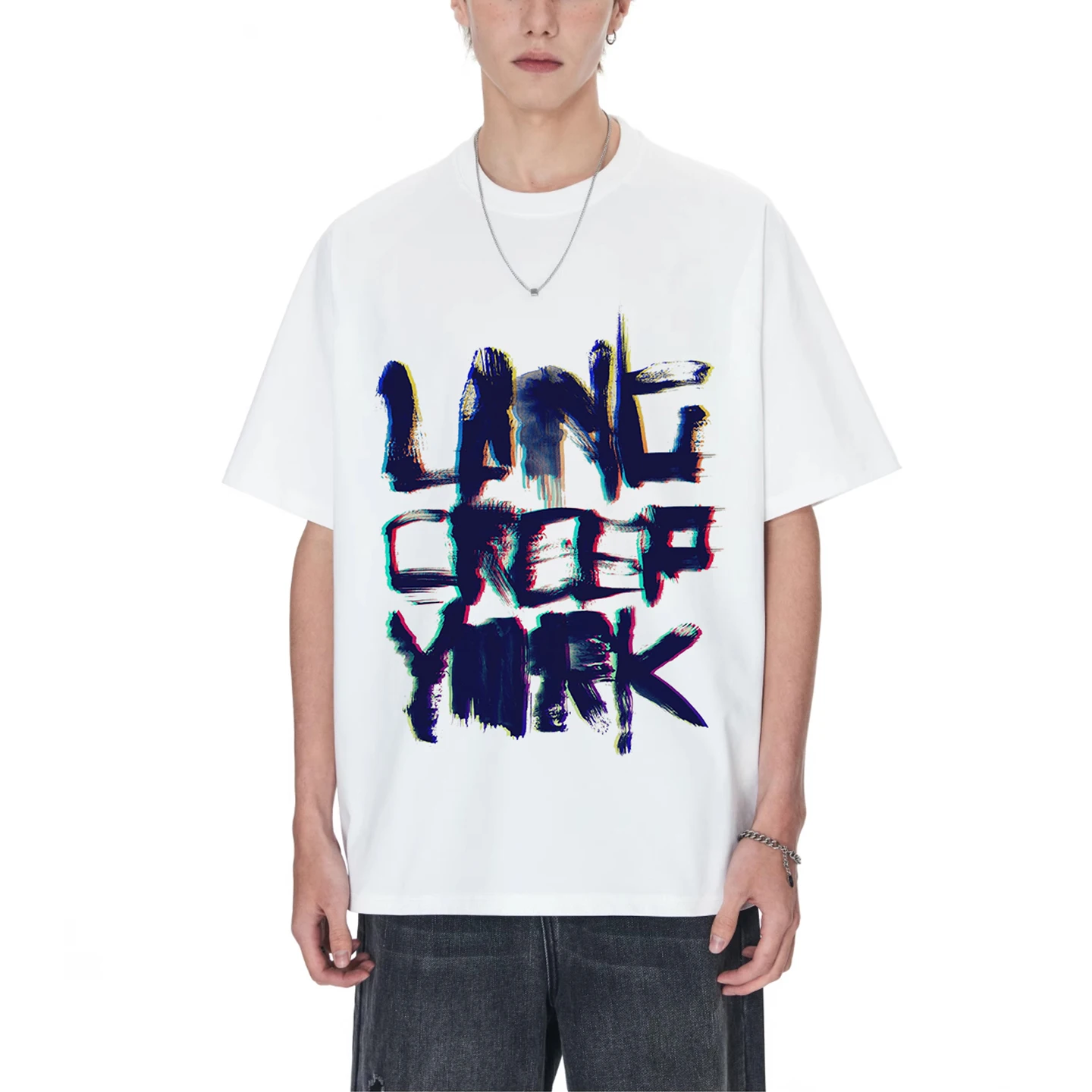 

2025 Summer New Short Sleeve T-Shirt Niche Retro American Street Lettered Graffiti T-Shirt Round Neck Cotton Breathable Unisex