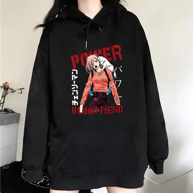 Anime Power Printed Long Sleeve Pullover Hoodies For Women And Men Couple Autumn Winter Plus Size Outerwear Casual Sweatshirts