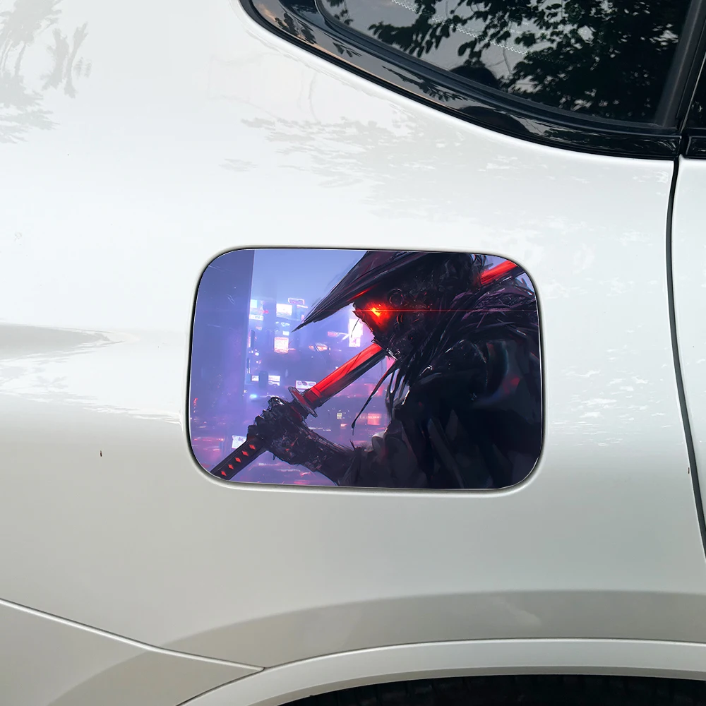 1PC Neo-Tokyo Dark Ronin With Red Katana Car Fuel Tank Sticker PET Waterproof Anime Auto Fuel Cap Custom Exterior Decal view 2