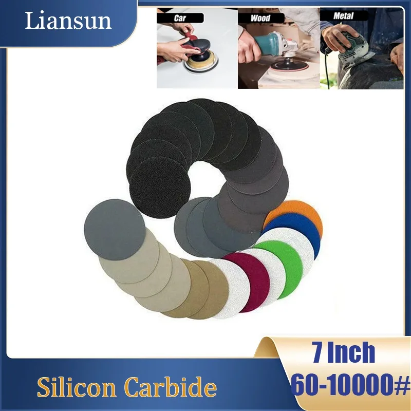 5-20pcs Waterproof Abrasive Sandpaper Hook Loop Sandpaper 7Inch 60-10000 Grit Sanding Discs Round Disk for Paint Polishing