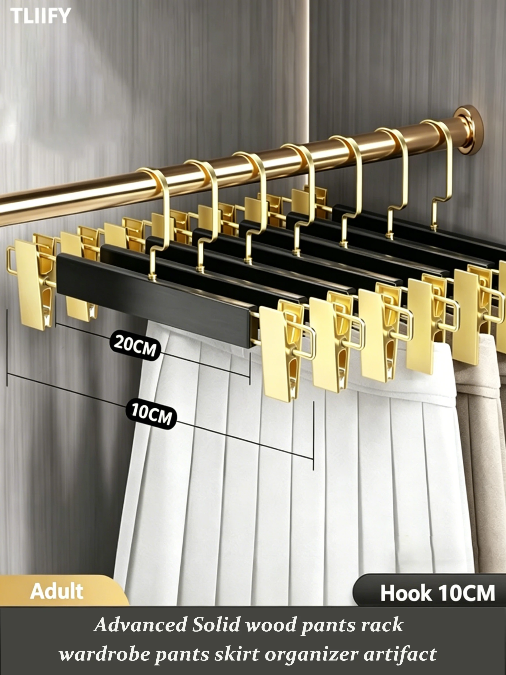 

10Pcs, Wooden Clothes Hangers Pants Organizer Closet Storage, Anti slip JK Skirt Hangers Drying Rack Wardrobe Save Space