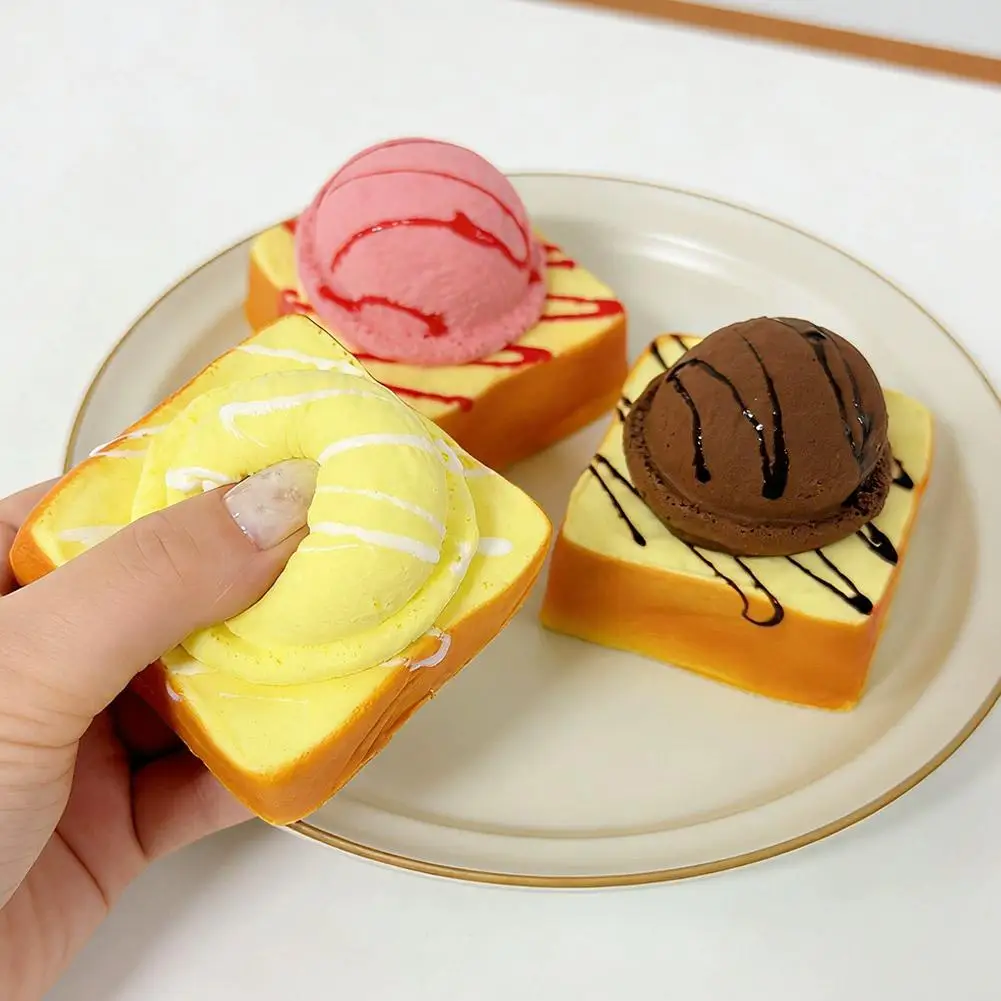 Cute Squeeze Gift for Kids Toast Squishy Toy Stress Relief Toy Simulation Bread and Toast Ice Cream Model Fidget Toys