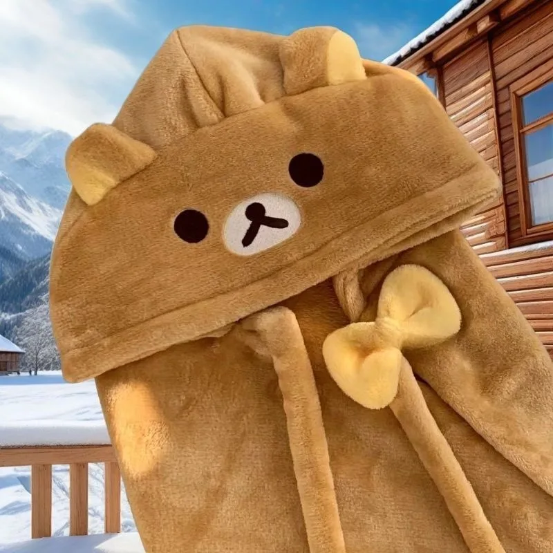 Air conditioning blanket Rilakkuma lazy nap cute office cloak hooded cartoon shawl to keep warm