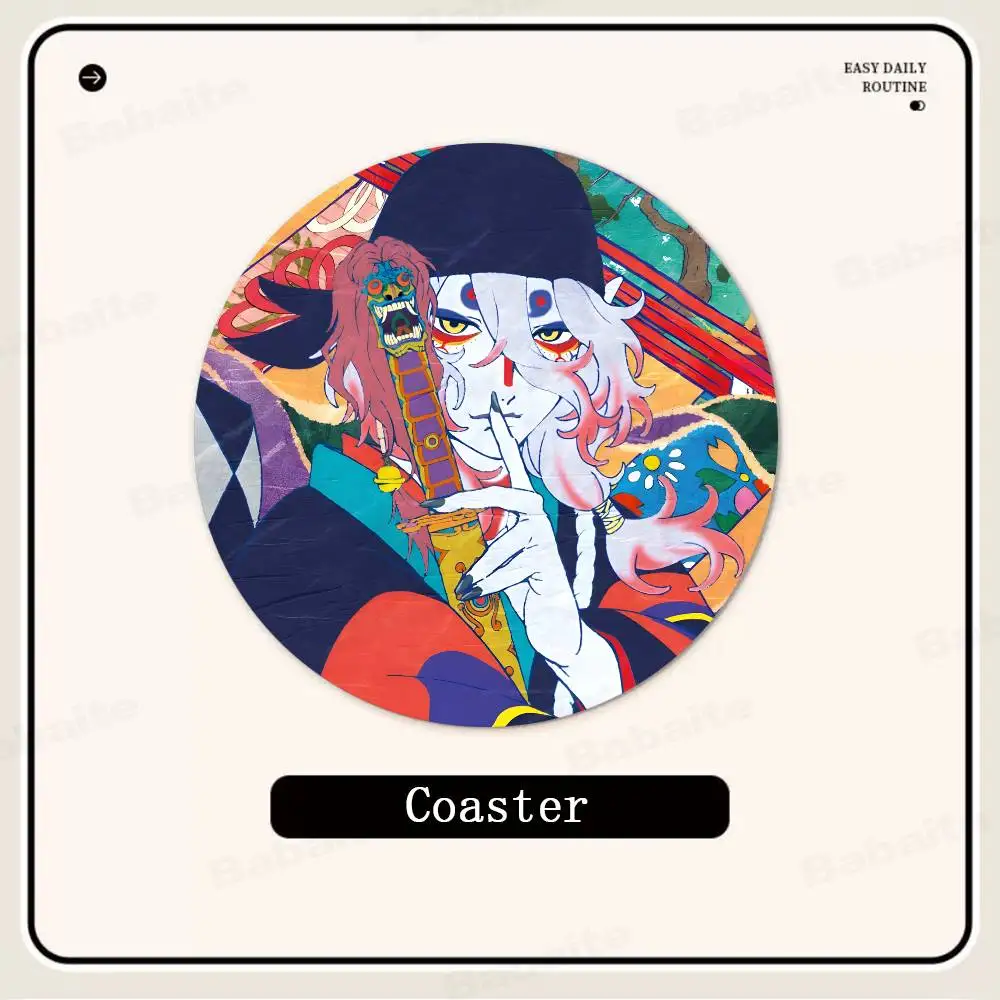 Anime M-Mononoke Themed Wooden Coaster Non-Slip Heat-Resistant Fun Dining Table Decoration Cafe Restaurant Gifts 4