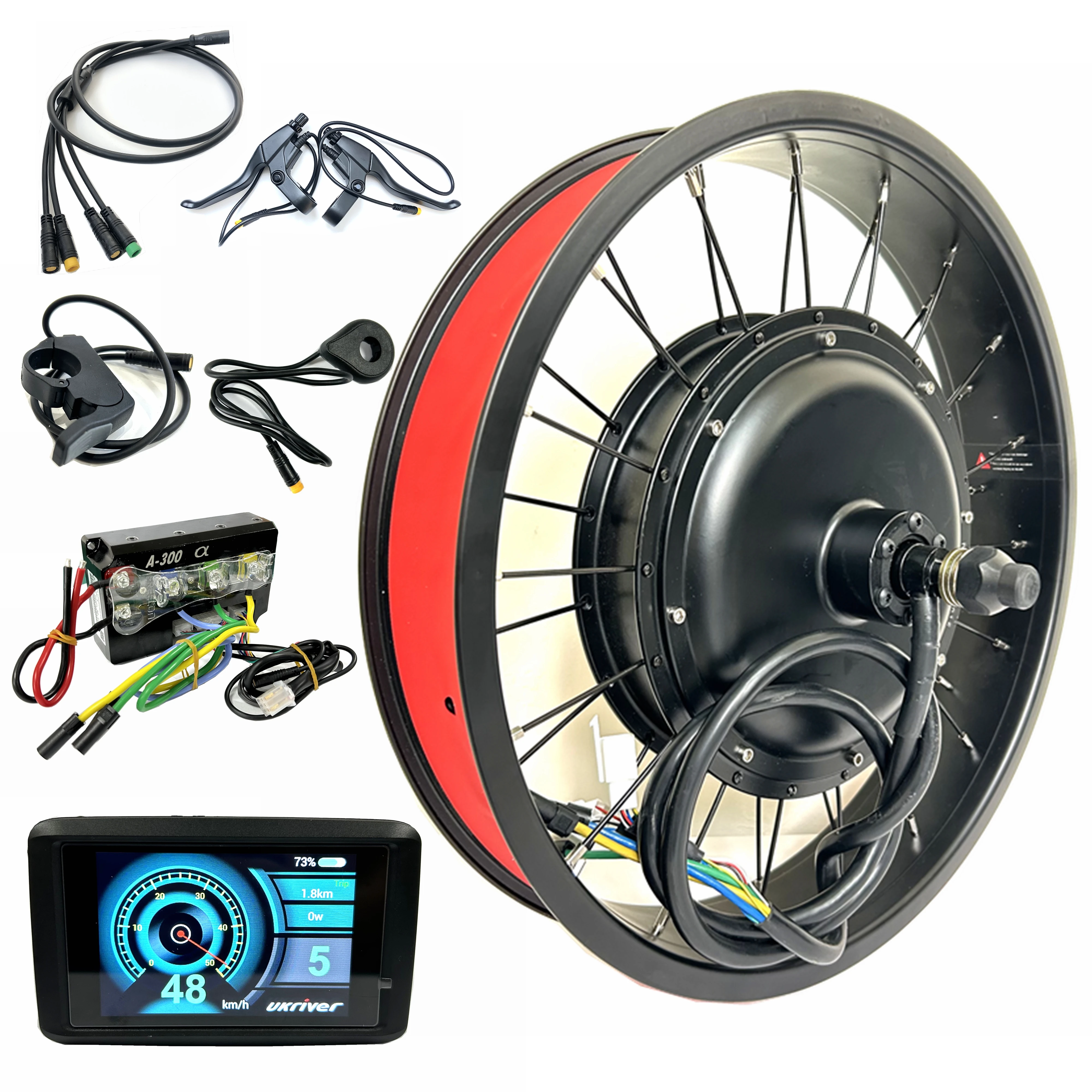 72V1100W Hub Motor Kit for Electric Bicycle 20x4.0 inch Rear Drive Fat Bike 175 Dropout with TFT Color Display Conversion Kit