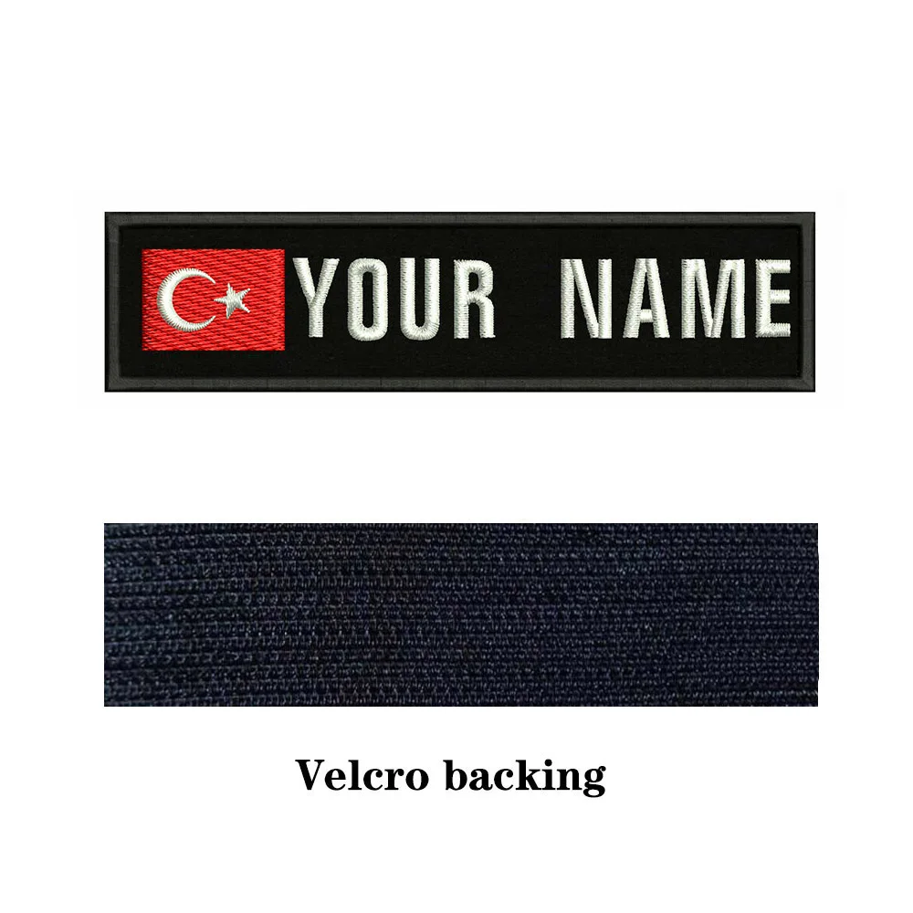 Turkish Flag Turkey 10X2.5cm Embroidery Custom Name Text Patch Stripes Badge Iron On Or  Patches