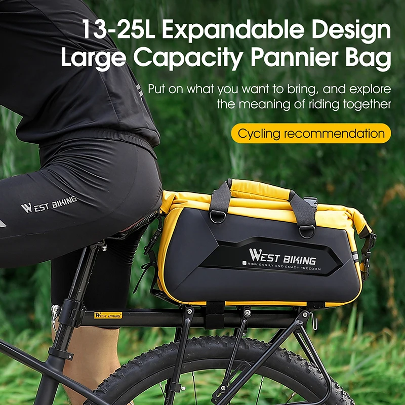 WEST BIKING Hard Shell Bicycle Rear Carrier Bag Waterproof Travel Suitcases Shoulder Bag 13-25L Expandable MTB Bike Trunk Bag