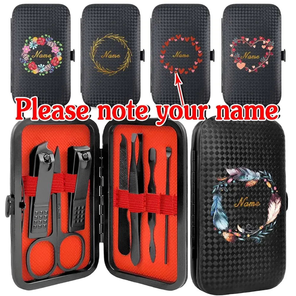 

Customized Name 7Pcs Stainless Steel Nail Clippers Set Portable Grooming Tools Kit Travel Organizer Case Manicure Pedicure Box