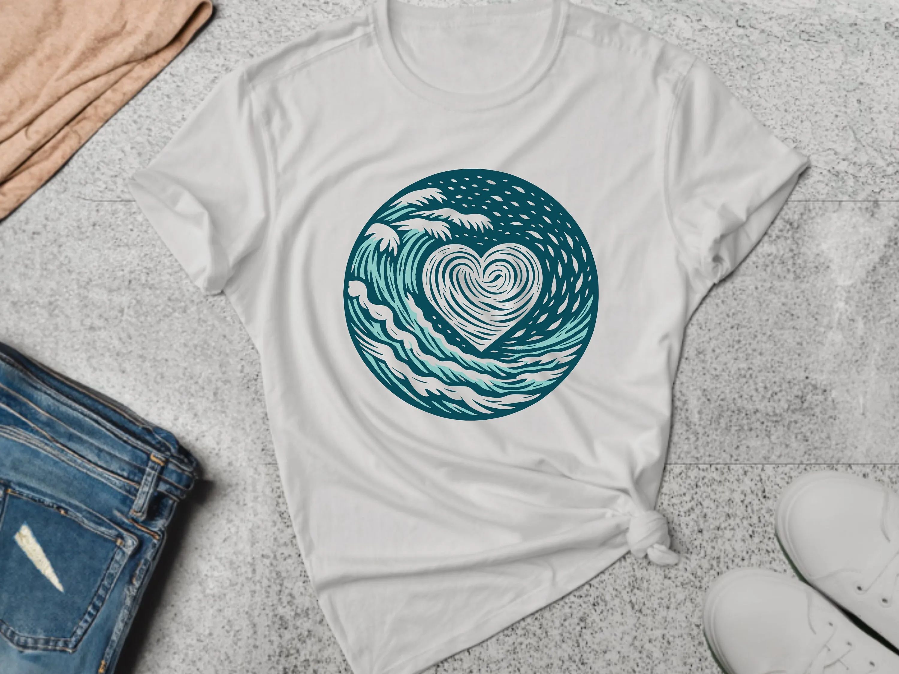 

Beach T Shirt Lover Ocean Coastal Sand Heart Sea Waves In