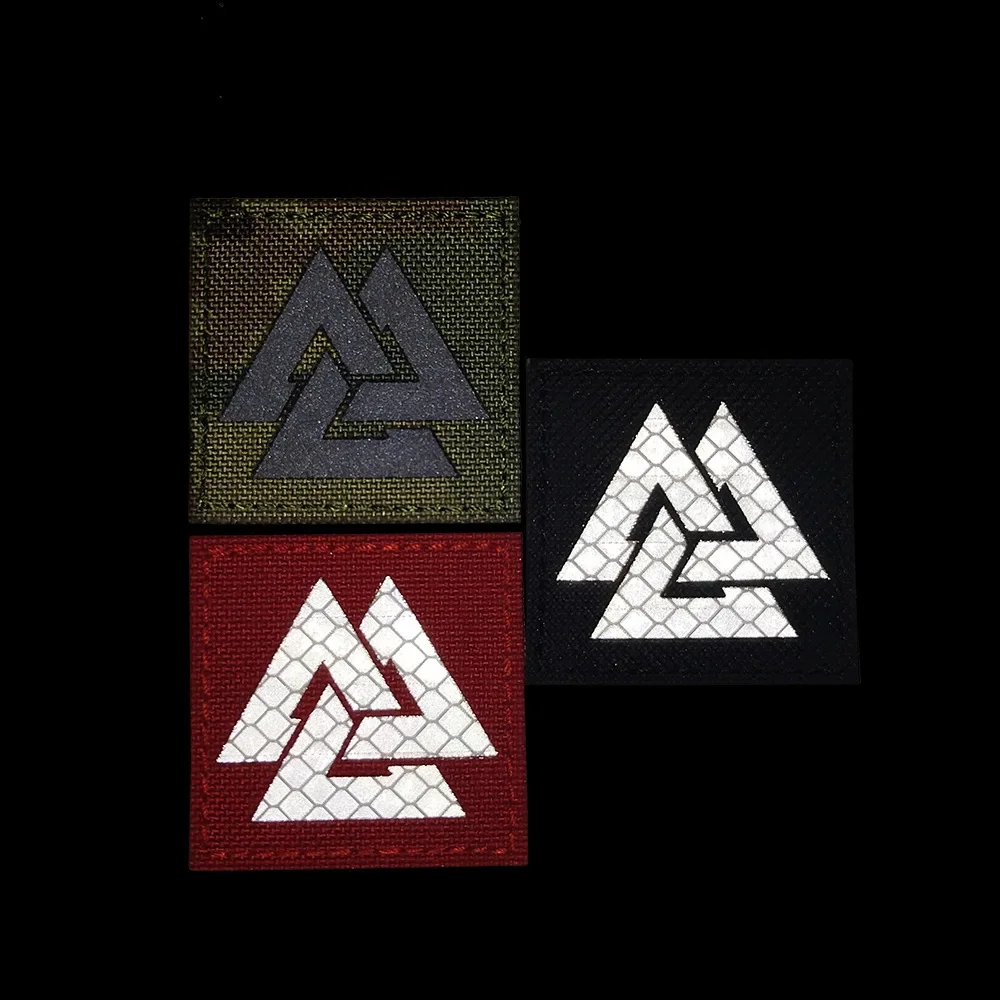 IR Infravermelho Reflexivo Bordado Viking Patch Valknut Valhall Tactical Applique Gancho Loop Badge para Capacete Mochila Jaqueta