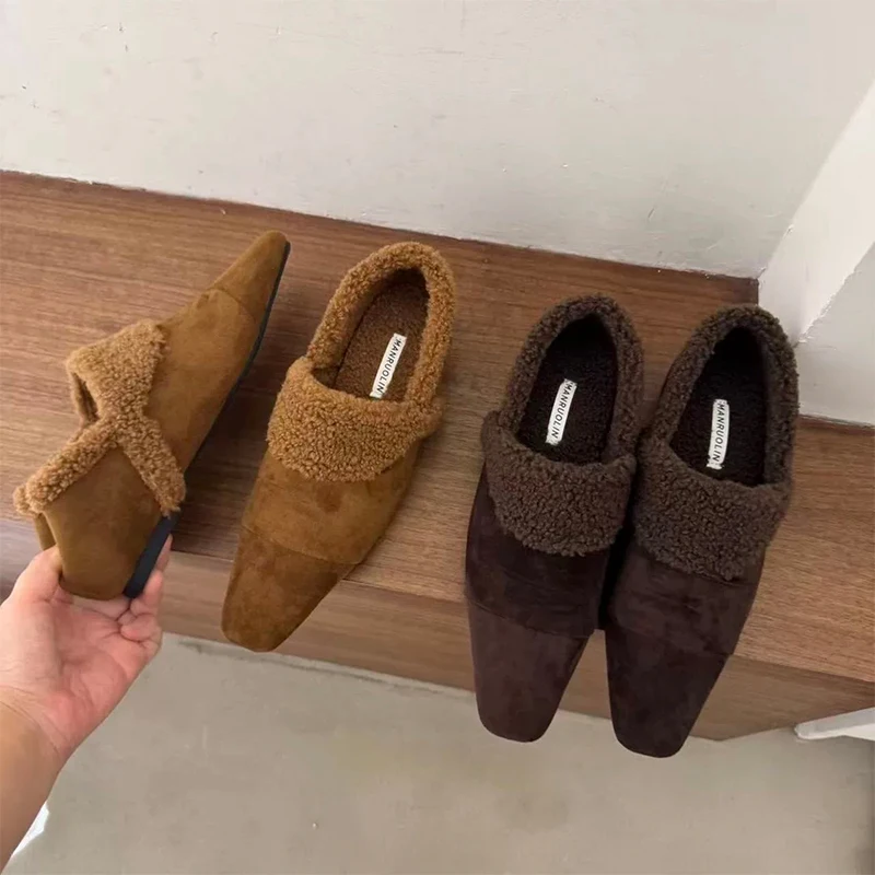

Fur Winter Women's Boots Flats Suede Warm Cotton Shoes Short Plush Winter Boots 2025 New Trend Fashion Cozy Femlae Snow Botas