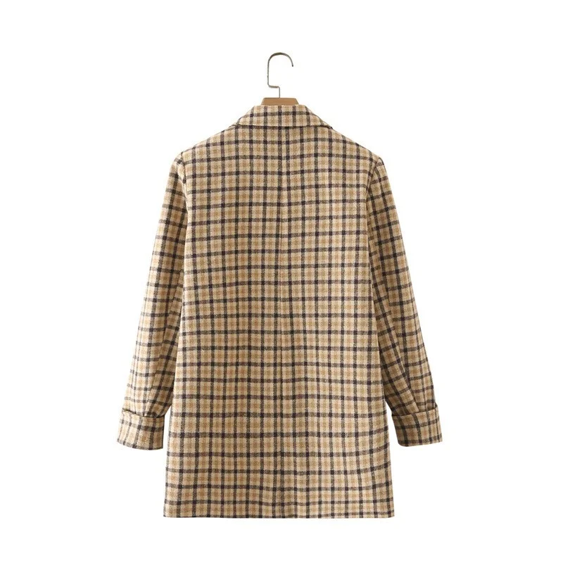  Spring and Autumn New Women's Suit Collar Double Breasted Plaid Fashion Casual Blazer Women's Office Oversized Blazer
