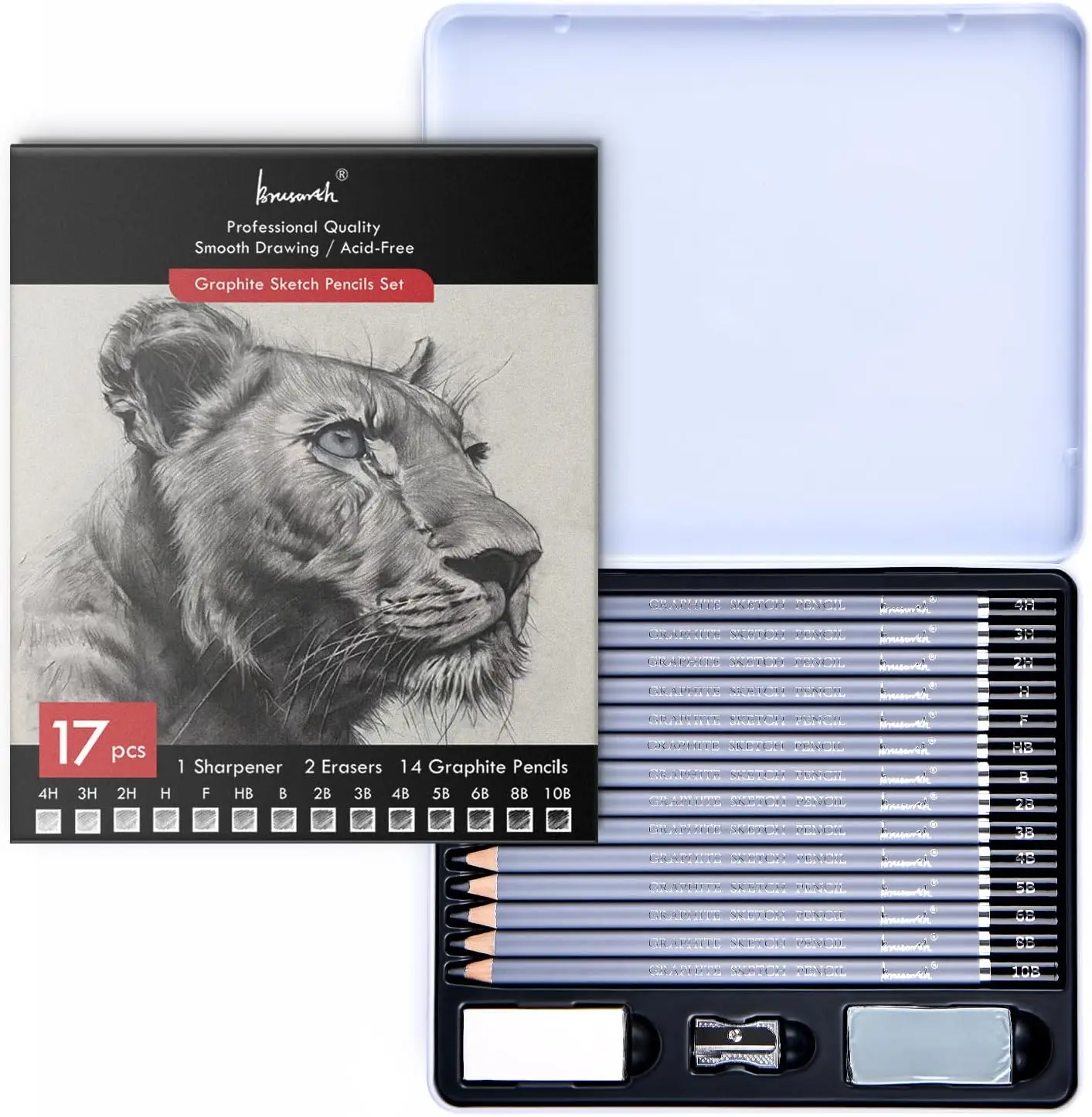 

Professional Sketch Pencils for Drawing Set - Graphite Pencils 4H-10B, Erasers, Sharpener, 17Pcs Art Pencils for Artists