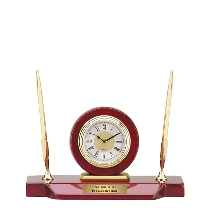 Creative Gifts Modern Wooden Desk Clock and Pen Holder