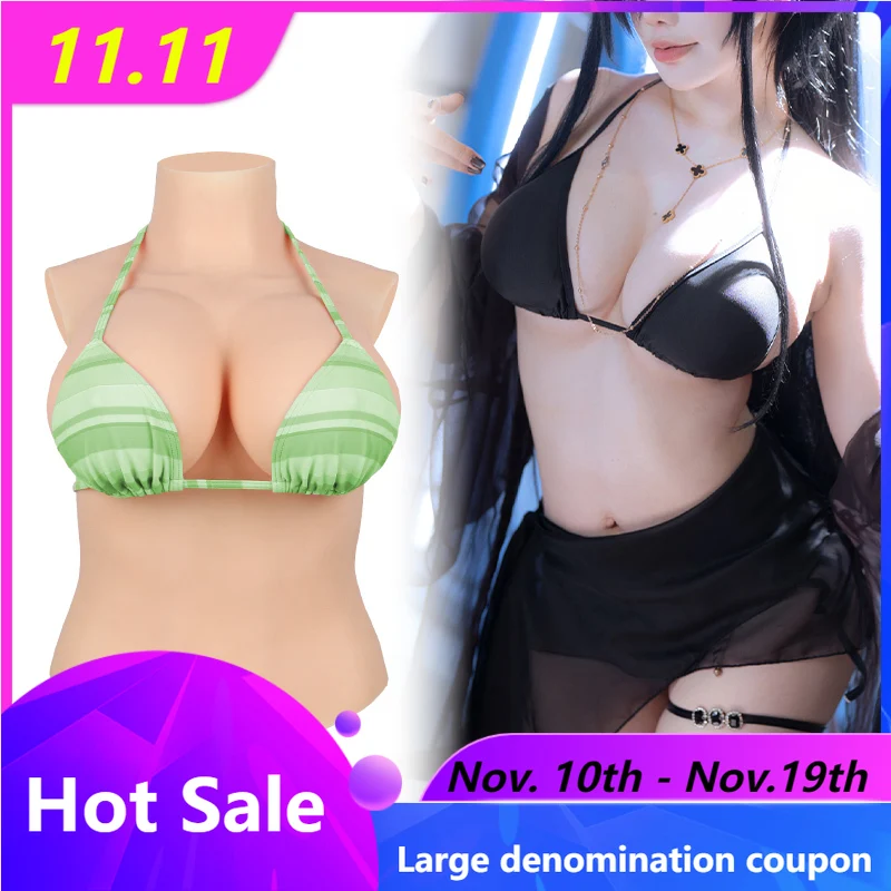 

KOOMIHO Silicone Bodysuit C/D/E/G CUP Silk Cotton Half Silicone Fake Boobs Crossdresser Silicone Fake Breast Shemale Cosplay