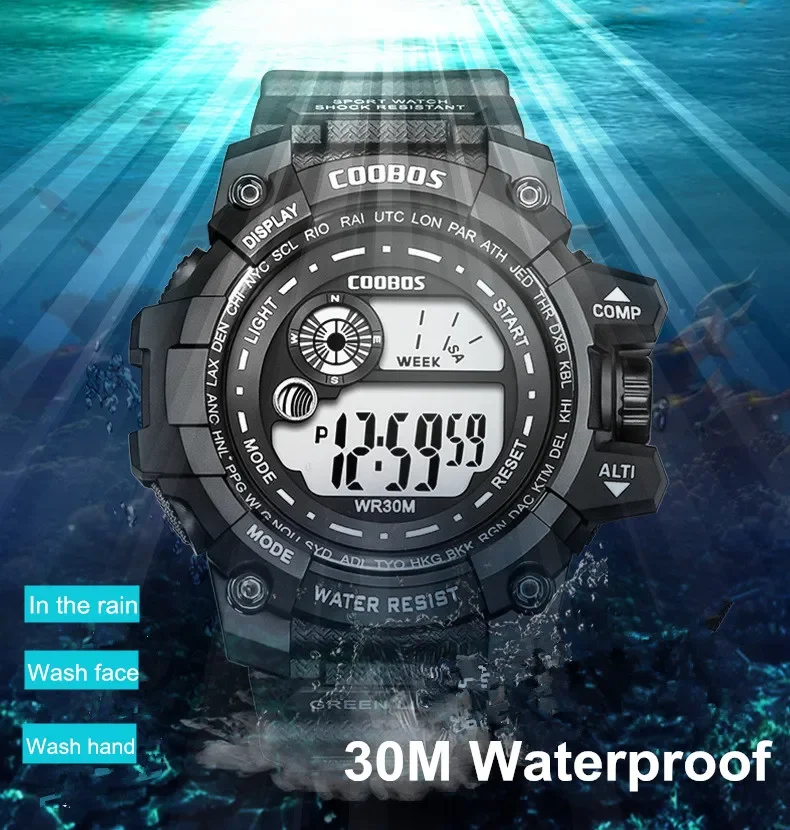 COOBOS New Men LED Digital Watches Luminous Fashion Sport Waterproof Watches For Man Date Army Military Clock Relogio Masculino