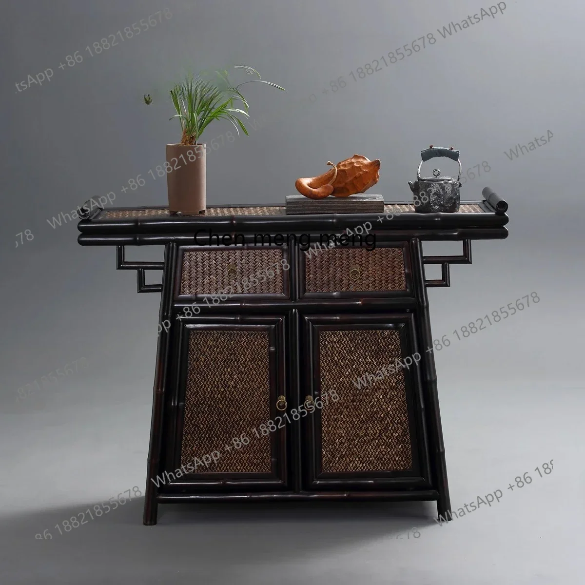 

Xuan Guan Tai, home handmade antique table, table, double door red bamboo strip case, storage side cabinetJJ