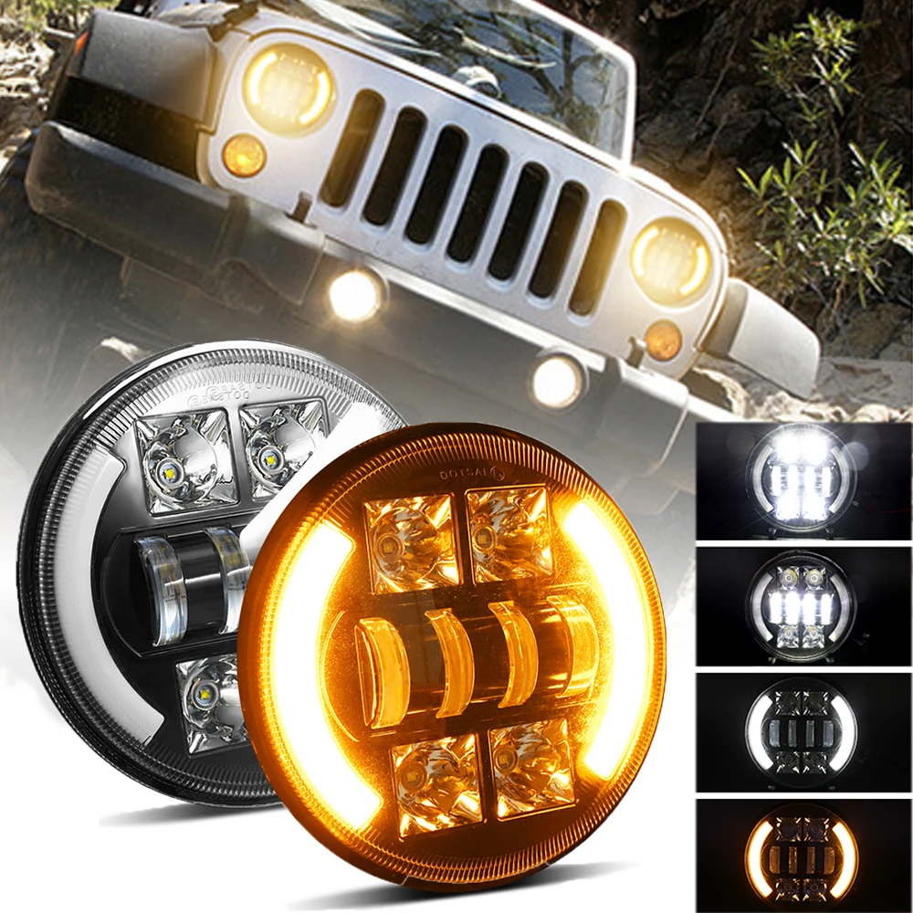 

HYNBYZJ 7 Inch 3000K 6000K H4 LED Round Headlights Jeep Wrangler Headlight Headlamp for JK Halley Hummer Headlight 12V 36V