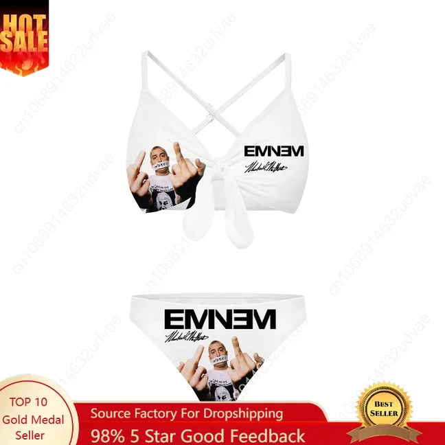 

Eminem Bathing Suits Cross Strap Suspenders Swimsuits Womens Personalized Bikini Pool Party Swimwear Customized Beachwear
