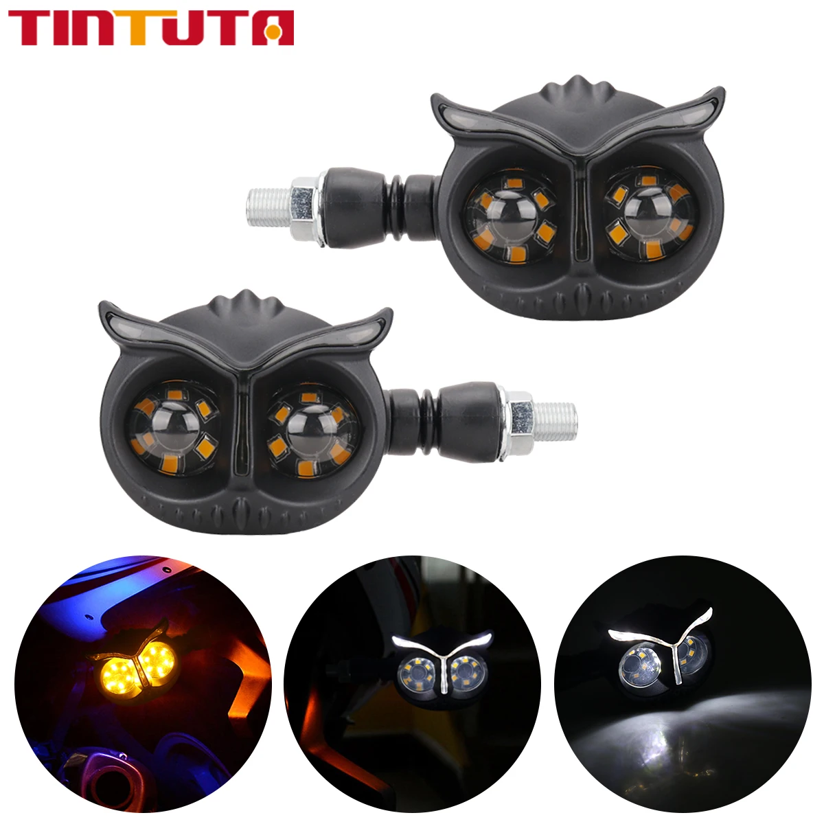 

2pcs Motorcycle Owl Turn Signal Light Motorbike Amber Indicators Blinker Running Lights Universal 12V Moto Rear Lamp Accessories