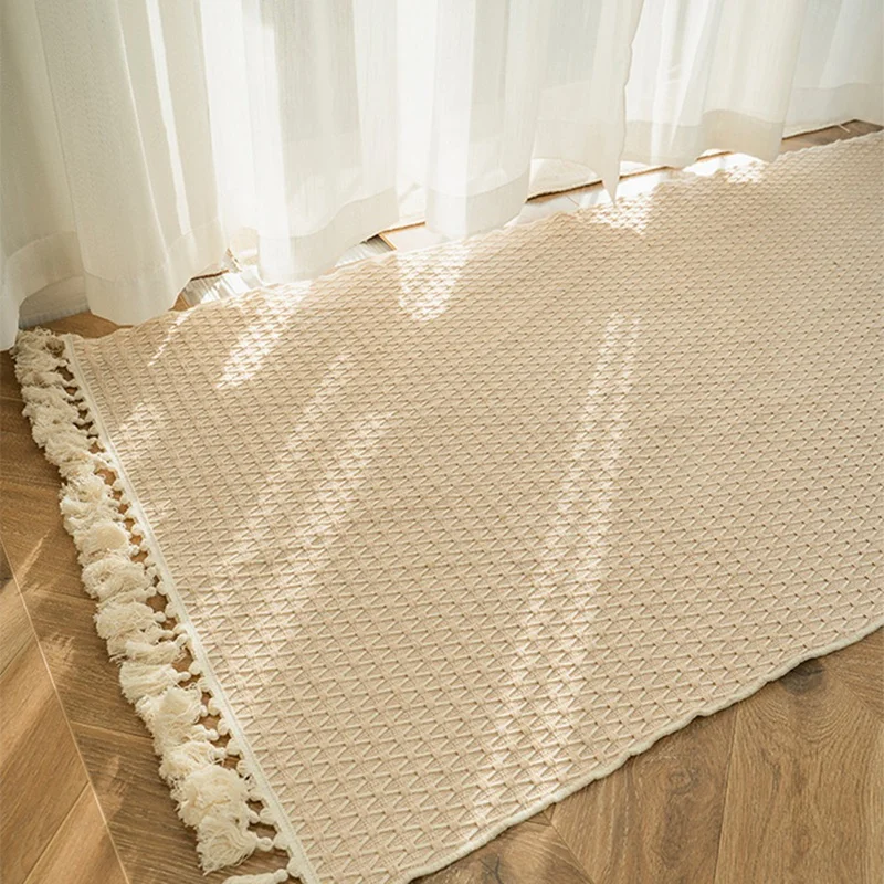 UISN Cotton & Linen Woven Carpet Thin Fabric Can Be Machine Washed. Cotton Bedside Blanket