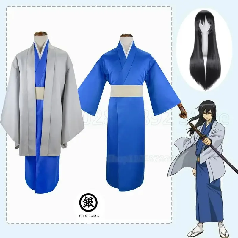 25 cosanime cosplay gintama traje sakata gintoki katsura kotarou cosplay japonês quimono manto peruca festa de halloween para homem wome