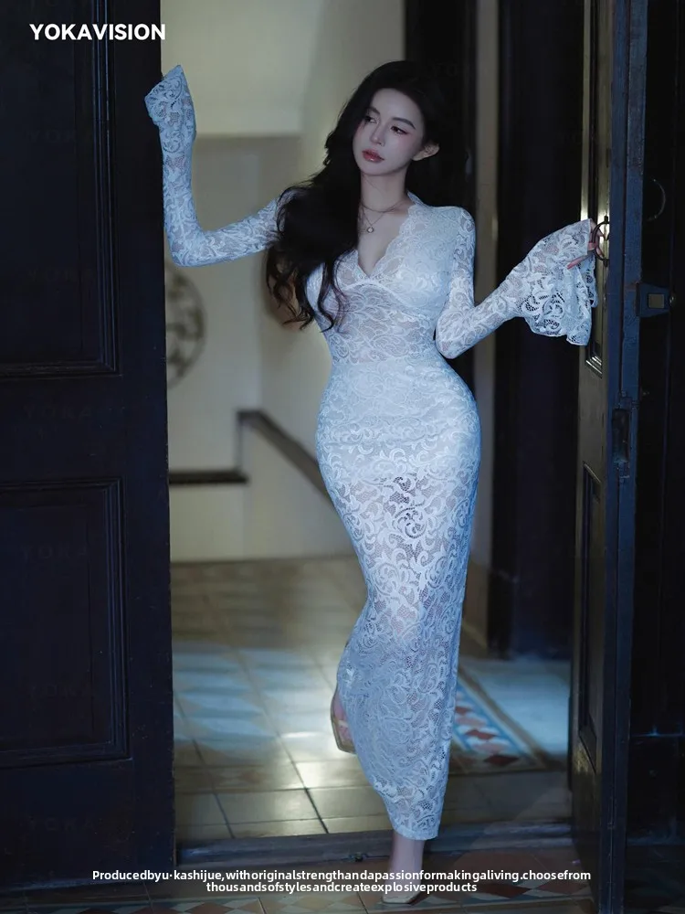 

Elegant White Lace Skirt Hepburn Style Art Photo Studio Luxury Sensation Film Studio New Arrival Women's Fashion Summer 2025