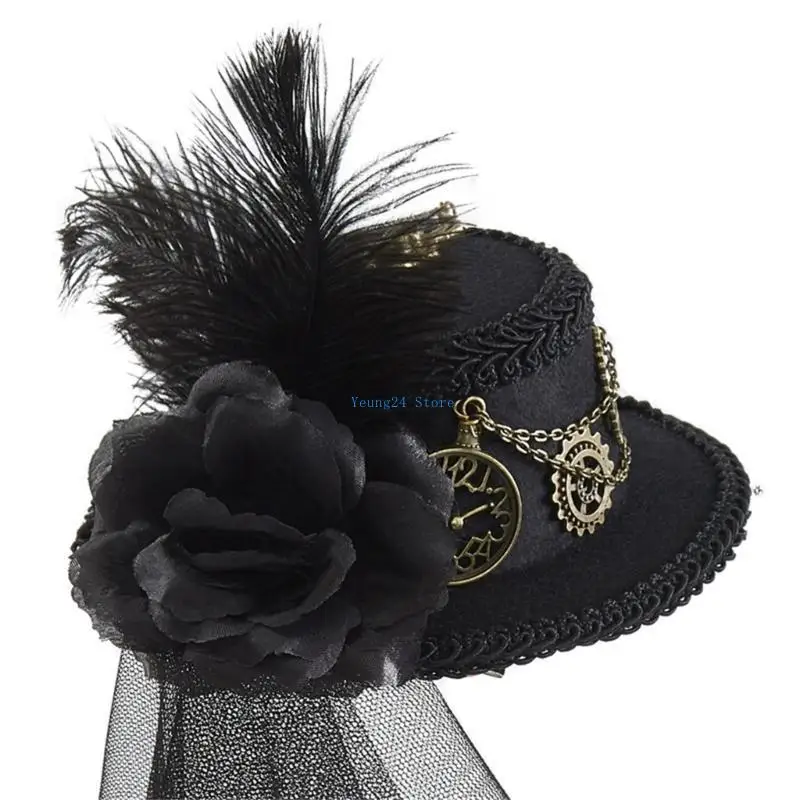 

P8DB Steampunk Hats For Women With Veil Steampunk Top Hat Steampunk Time Hat Steampunk Accessories Halloween Party