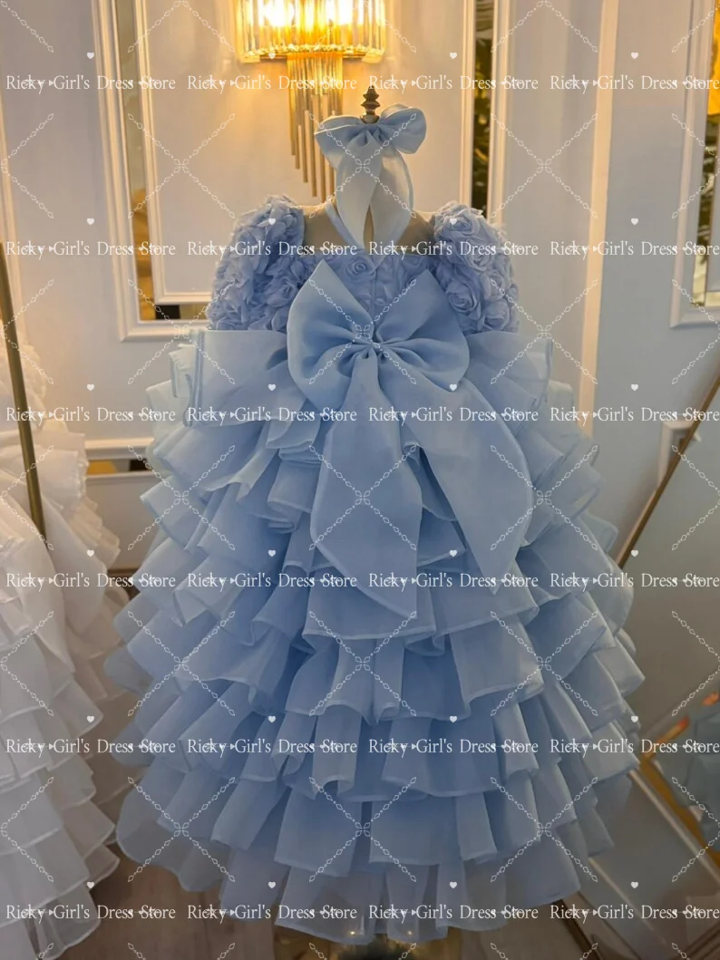 Vestido de Dama de Honra Azul  - Toddler Girl Tulle Party Dress avaliação e preço