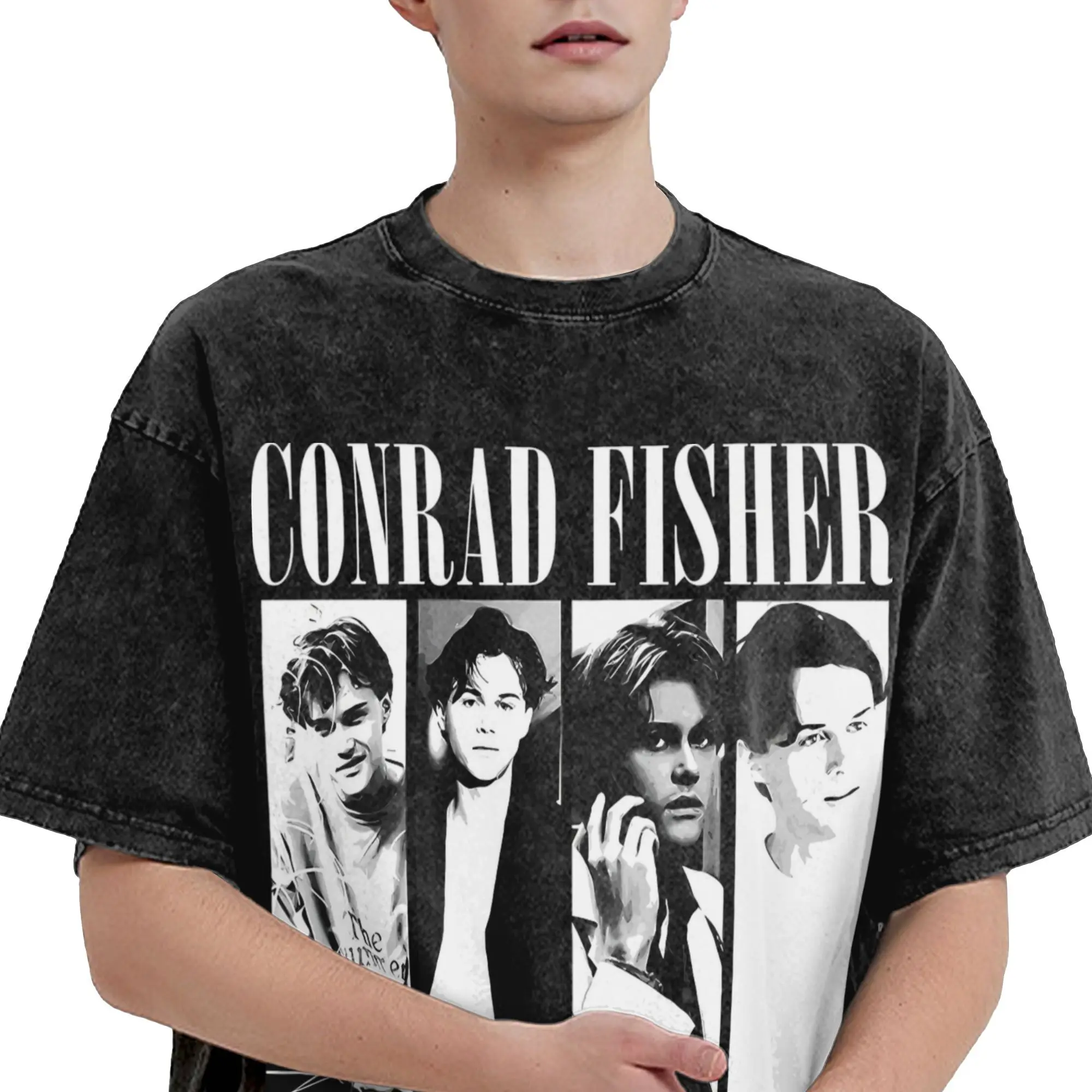 الجدة كونراد فيشر خمر غسلها تي شيرت الرجال القطن قصير الأكمام الصيف تحولت جميلة Crewneck الصيف قمم