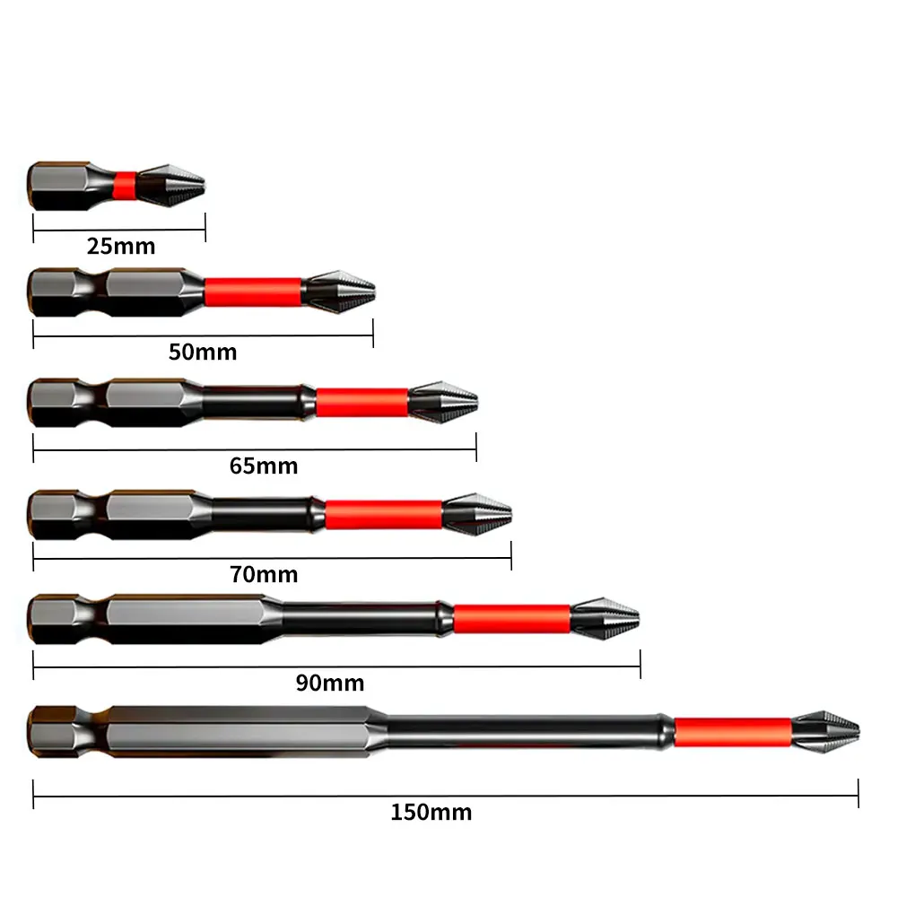 Non-Slip Impact Batch Head Strong Magnetic Cross High Torque Hardness Screw 25/50/65/70/90/150mm Waterproof Ph2 Screwdriver Bits