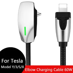 Kabel USB do ładowania samochodowego Tesla Model Y/3/X/S PD Szybkie ładowanie telefonu Kabel USB Złącze ścienne Styl 60 W Kabel USB do transmisji danych Model 3