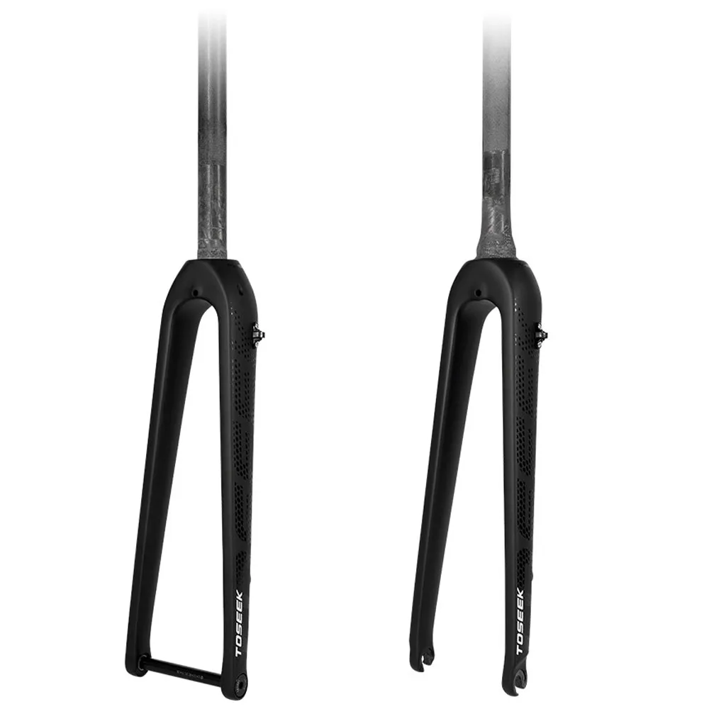 TOSEEK شوكة أمامية للدراجة من ألياف الكربون بالكامل لـ 32C أقصى عرض الإطارات لقناة العمود الفقري أنبوب مستقيم مادة خفيفة الوزن