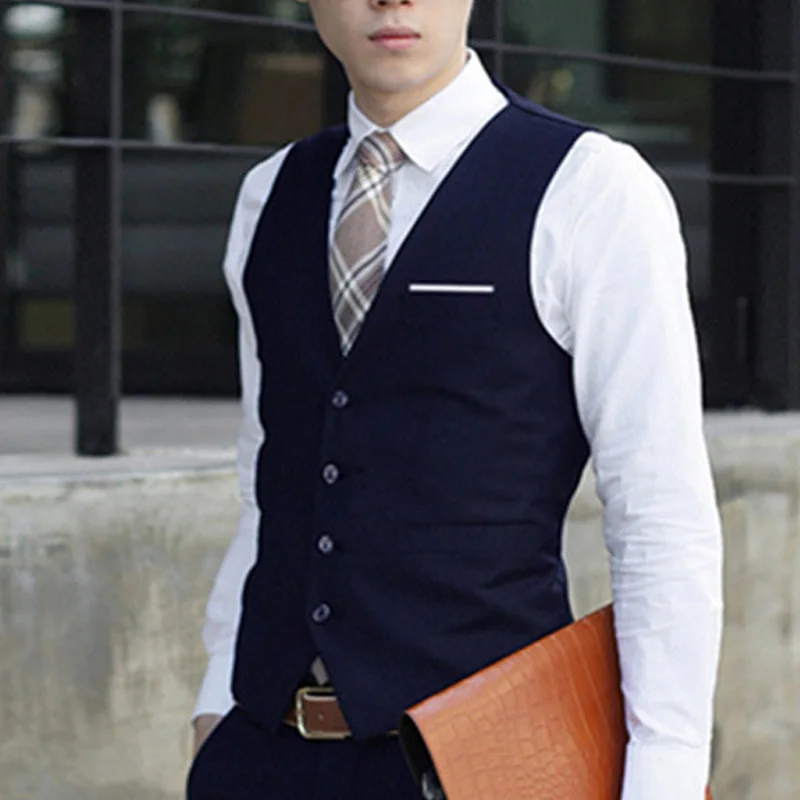 

Solid Color Men's Formal Business Casual Dress Vest Suit Slim Fit Tuxedo Waistcoat Man V Neck Coat Vests
