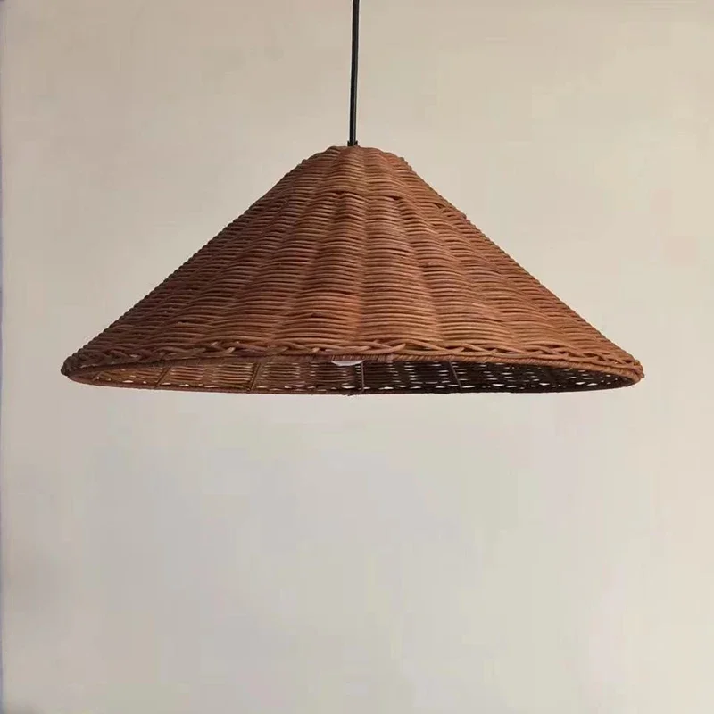 Vintage Brown Beige Rattan Pendant Lights Minimalist Hand Knitted Wicher Lamps for Dining Room Restaurant Suspension Luminaire