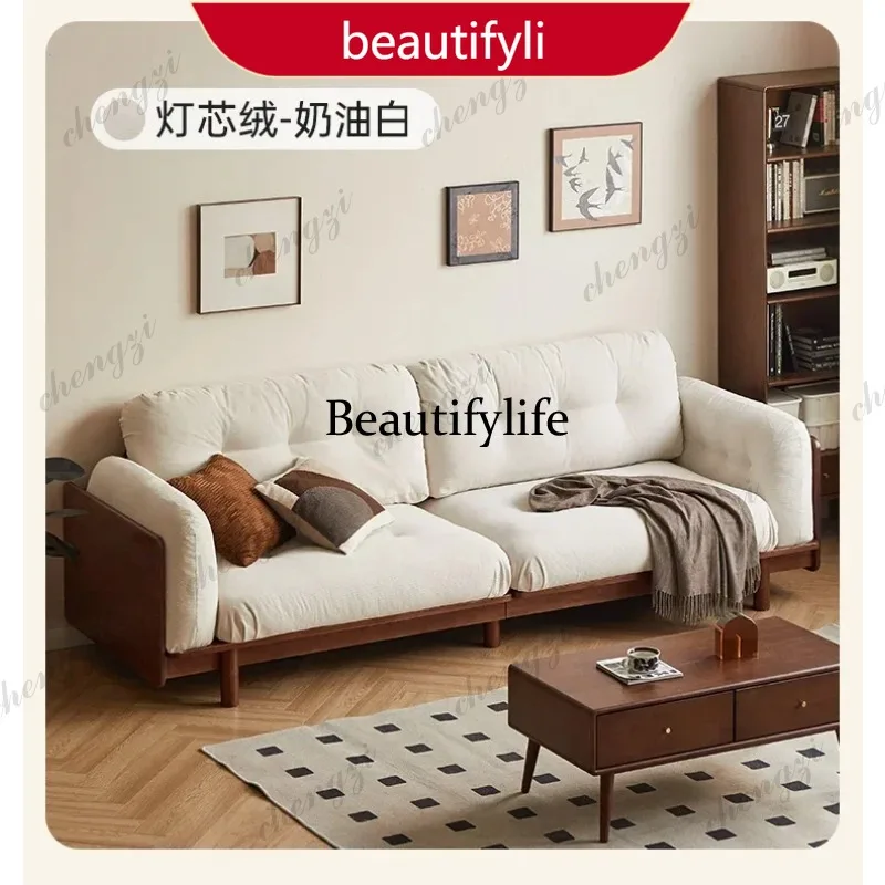 45 Solid Wood Three Person Sofa Nordic Corduroy Fabric Living Room Sofas Couch Convertible Sofa Compressed Armchair