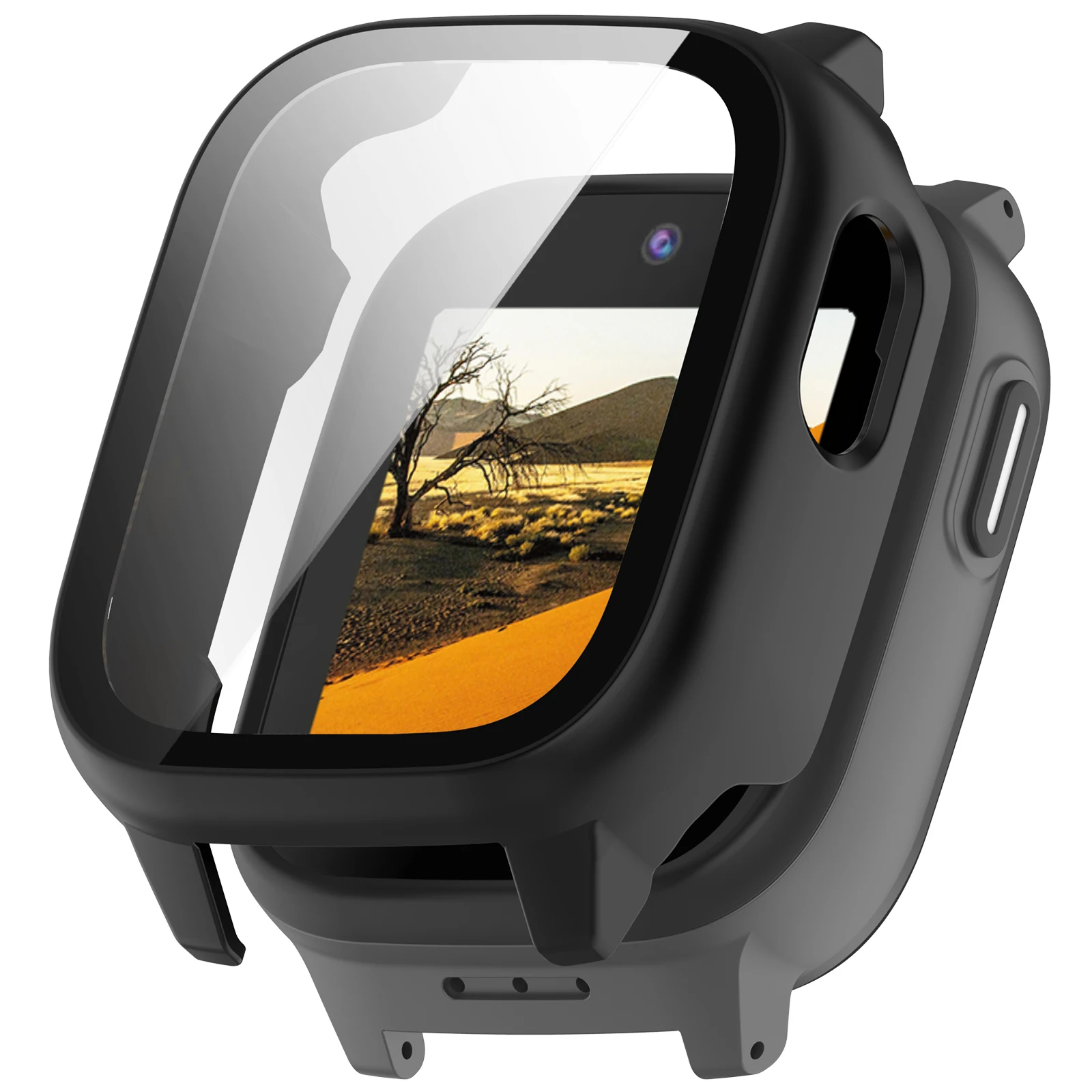 

For Cosmo JrTrack 5 Kids Smart Watch Case PC Frame Cover with Tempered Glass Screen Film - Black