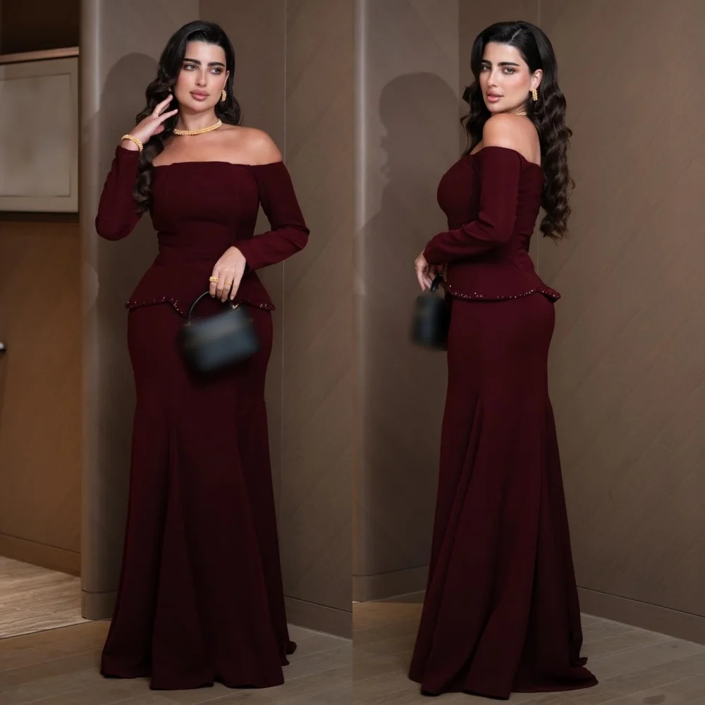 

Customized Jersey Glitter Off-the-shoulder Trumpet Long Dresses Bespoke Occasion Elegant Women's Evening Party Gown High Quality